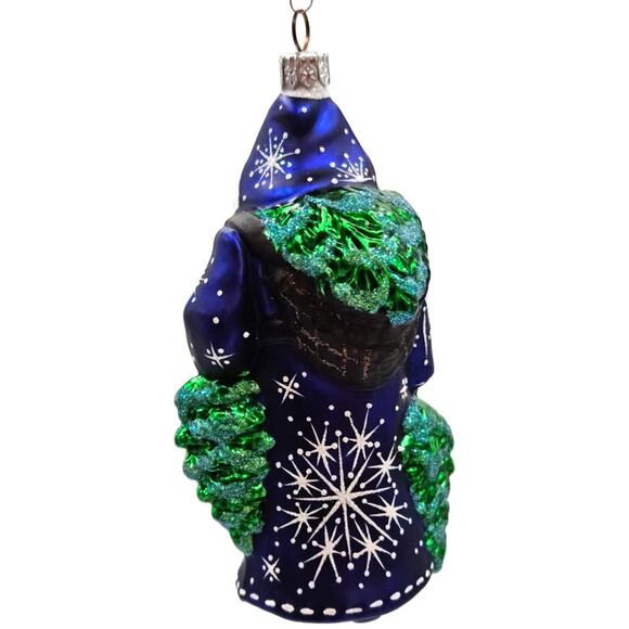 Patricia Breen Through The Woods Cobalt Blue Santa Pine Trees Christmas Ornament - Picture 8 of 11